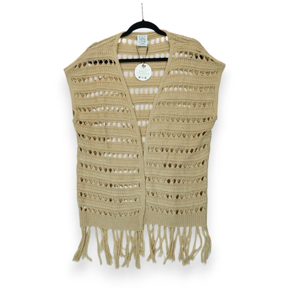 NWT FCT With Love Women's Light Brown XL Crochet Style Fringe Bottom Vest‎